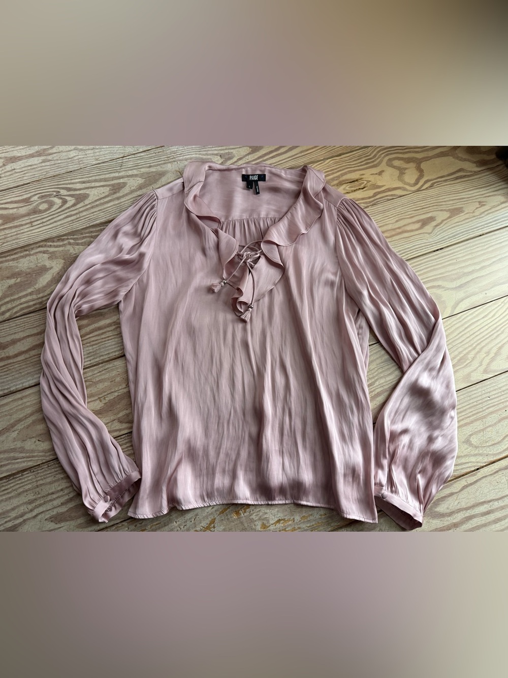 PAIGE Pink Ruffle Lace-Up Long Sleeve Blouse Size L
